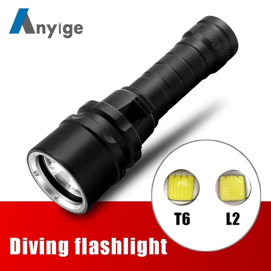 

ANYIGE XML T6 LED Scuba Diving Flashlight Underwater 80M Outdoor Torch XM-L2 1/3/5 LEDs Diver Portable Lantern by 18650 Battery