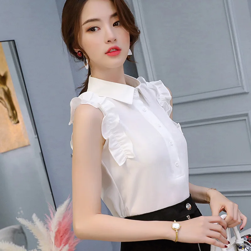 Spring Summer 2019 Women White Shirt Sleeveless Shirts Korean Lapel Ruffle Women Streetwear Slim Chiffon Blouse Office Lady Top
Spring Summer 2019 Women White Shirt Sleeveless Shirts Korean Lapel Ruffle Women Streetwear Slim Chiffon Blouse Office Lady Top