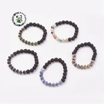 Mixed Stone & Lava Stretch Bracelets, with Iron Beads, Stainless Steel Bead Spacer, 2"(52mm)
Mixed Stone & Lava Stretch Bracelets, with Iron Beads, Stainless Steel Bead Spacer, 2"(52mm)