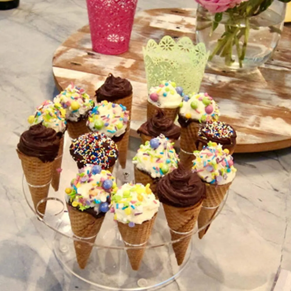 16 Hole Ice Cream Candy Acrylic Holder Cupcake Ice Cream Cones Holder Stand For Wedding Party Buffet Display Kitchen Tool