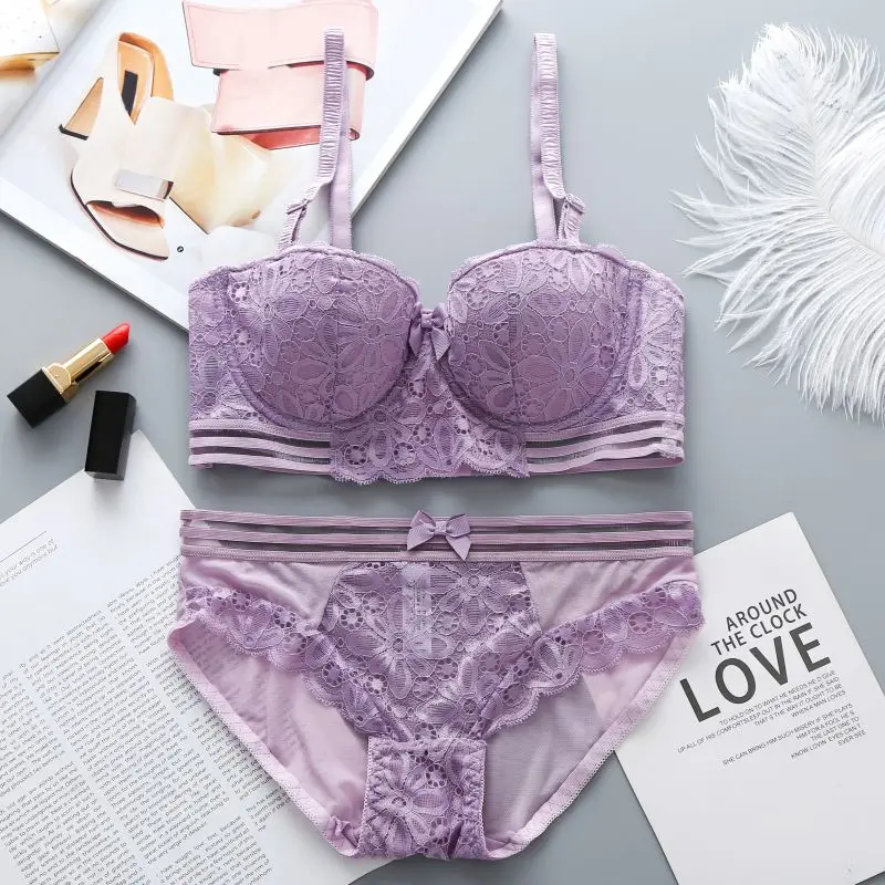 Sexy Lace Padded Small Chest Push Up Bra + Underwear Set Printing Embroidery Detachable Strap Bra with Steel Ring
Sexy Lace Padded Small Chest Push Up Bra + Underwear Set Printing Embroidery Detachable Strap Bra with Steel Ring
