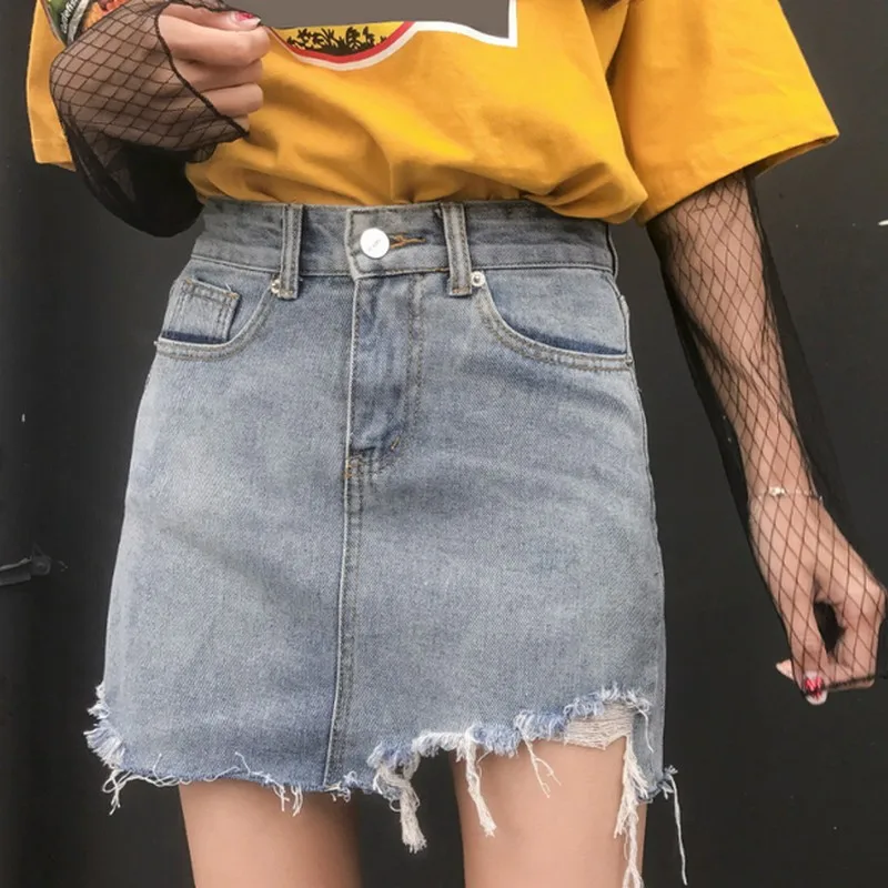 Summer High Waist Hole Denim Skirt Women Casual A-line Mini Skirt Streetwear Jeans Skirts Girl
Summer High Waist Hole Denim Skirt Women Casual A-line Mini Skirt Streetwear Jeans Skirts Girl