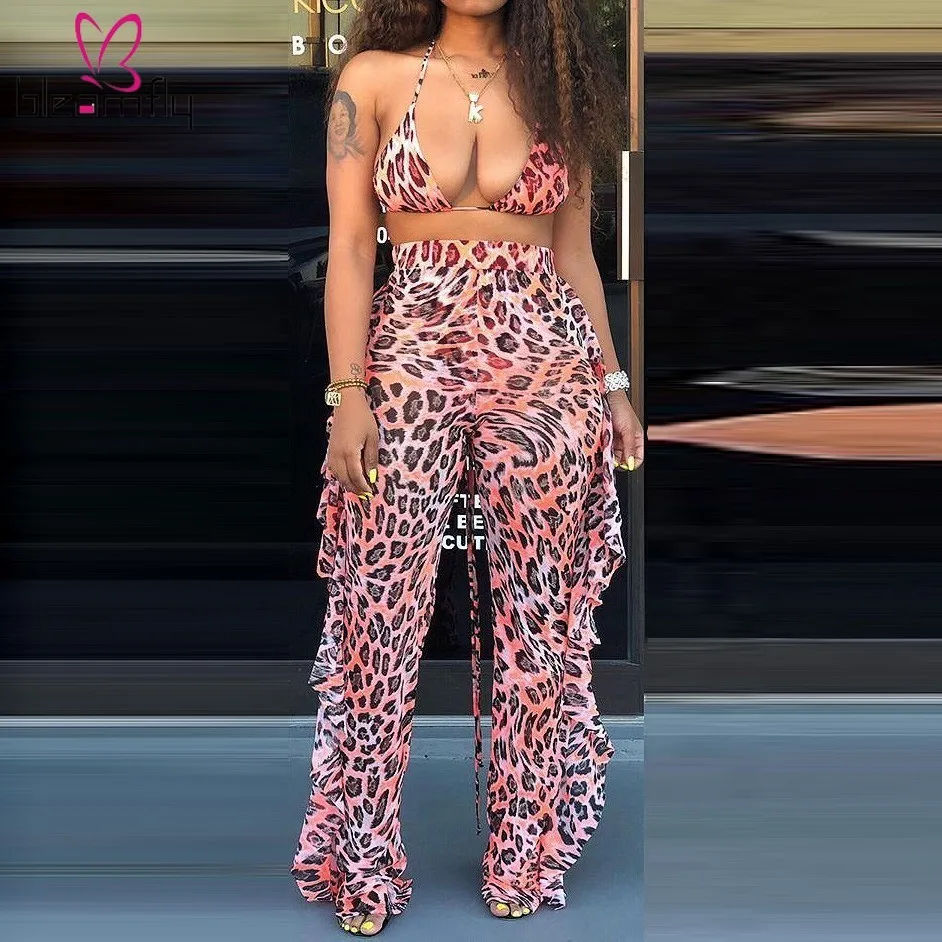 Boho Leopard Tie Dye Two Piece Set Women Sexy Halter Backless Crop Top Ruffle Pants 2 Piece Matching Sets Beach Clubwear Outfits
Boho Leopard Tie Dye Two Piece Set Women Sexy Halter Backless Crop Top Ruffle Pants 2 Piece Matching Sets Beach Clubwear Outfits