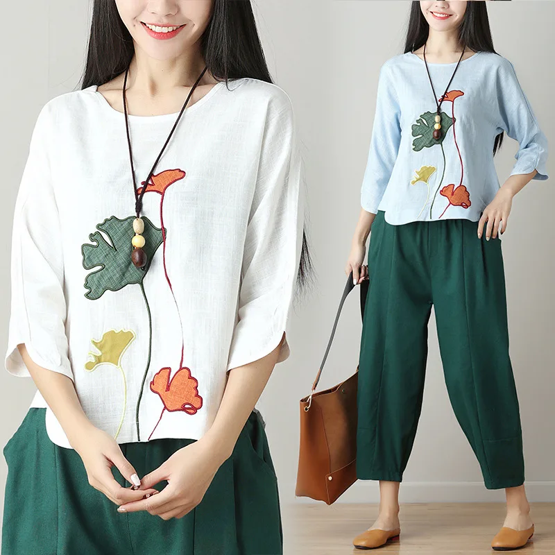 Real shot 2019 spring new literary cotton and linen patch embroidered ladies T-shirt large size women's cropped sleeves shirt
Real shot 2019 spring new literary cotton and linen patch embroidered ladies T-shirt large size women's cropped sleeves shirt