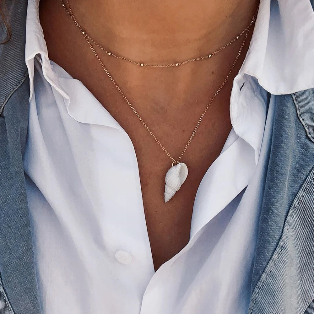 Classic Beach Conch Bead Chain Gold Pendant Double Layer Long Necklace Women Fashion Casual Clothing Jewelry Gift
Classic Beach Conch Bead Chain Gold Pendant Double Layer Long Necklace Women Fashion Casual Clothing Jewelry Gift