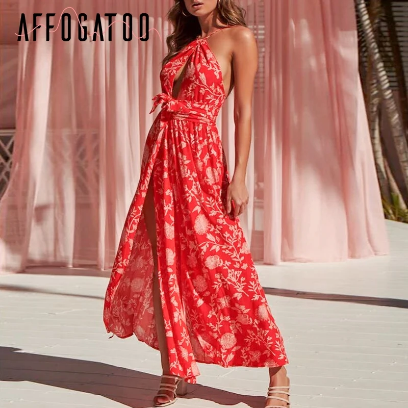 Affogatoo Sexy backless floral print summer maxi dress Women cut out long dress femme Halter sash high waist boho dress vestidos
Affogatoo Sexy backless floral print summer maxi dress Women cut out long dress femme Halter sash high waist boho dress vestidos