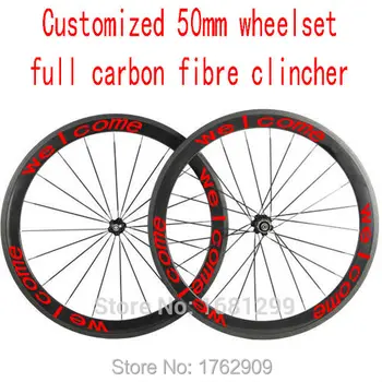 

New customized 700C 50mm clincher rims road bicycle aero 3K UD 12K full carbon fibre bike wheelsets 20.5 23 25mm width Free ship