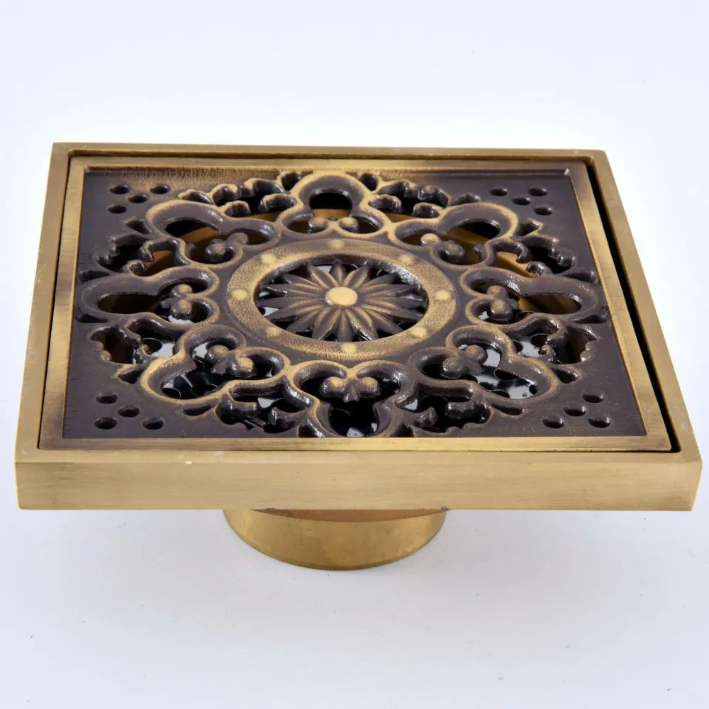 Antique Brass Carved Flower Pattern Bathroom Shower Drain 4" Square Floor Drain Waste Grates ahr082
Antique Brass Carved Flower Pattern Bathroom Shower Drain 4" Square Floor Drain Waste Grates ahr082