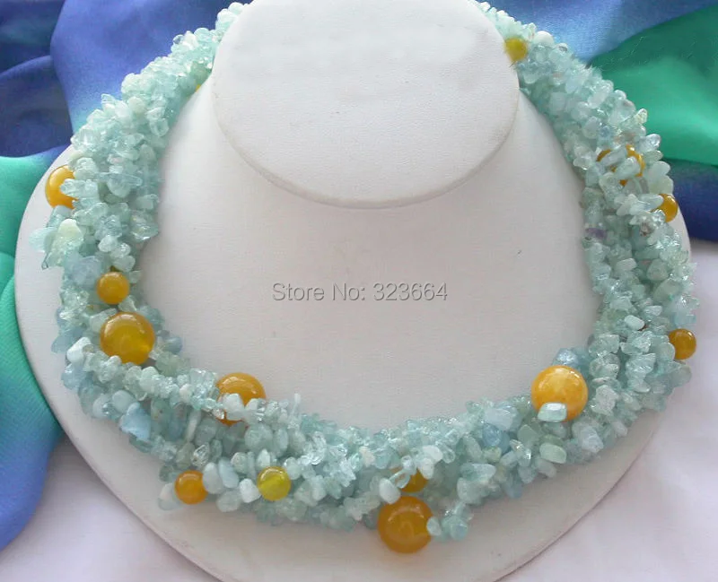 6row 19" blue round yellow bead necklace 
6row 19" blue round yellow bead necklace