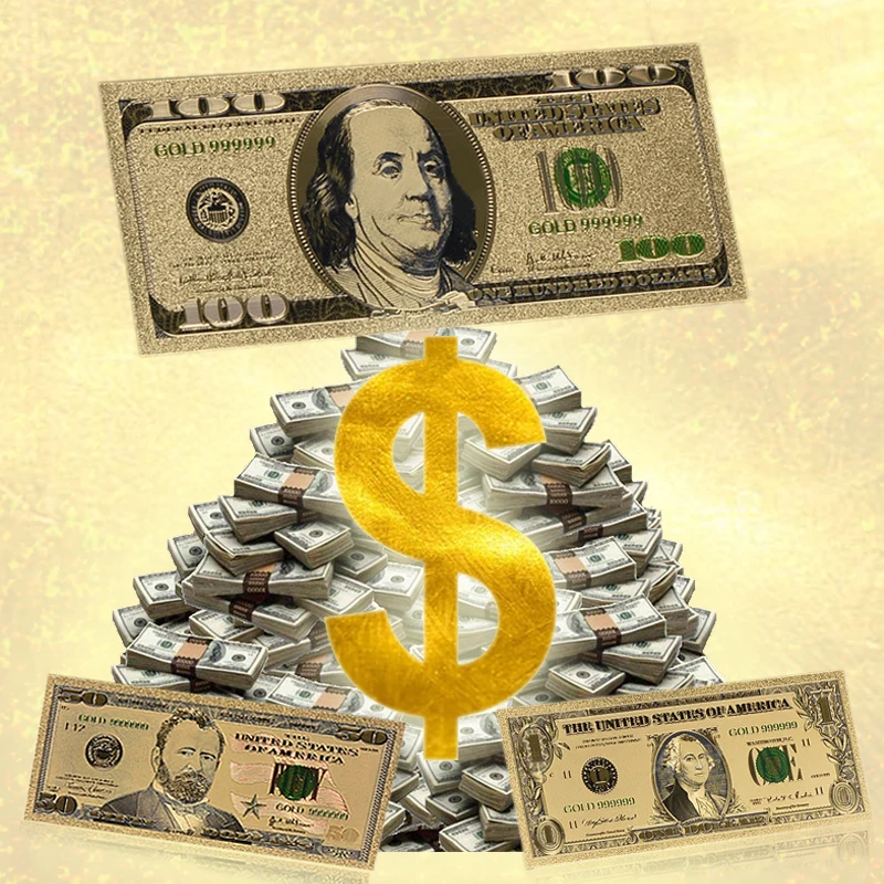 WR Colorful US Gold Foil Banknote America Fake Banknotes 100 Dollar Banknotes Paper Money Collection for Home Decoration Gift
WR Colorful US Gold Foil Banknote America Fake Banknotes 100 Dollar Banknotes Paper Money Collection for Home Decoration Gift