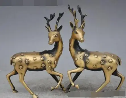 S00012 7" folk chinese bronze Auspicious animal Speckle Sika deer Sculpture statue pair (B0413)
S00012 7" folk chinese bronze Auspicious animal Speckle Sika deer Sculpture statue pair (B0413)