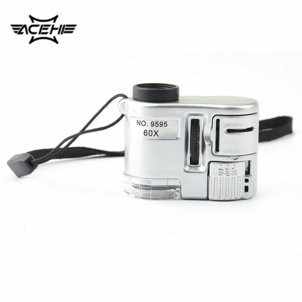 Mini Lens 60X Pocket Magnifier Microscope With LED Ultraviolet Light Jewelry Jeweler Focus Adjustable Loupe Currency Detector
Mini Lens 60X Pocket Magnifier Microscope With LED Ultraviolet Light Jewelry Jeweler Focus Adjustable Loupe Currency Detector