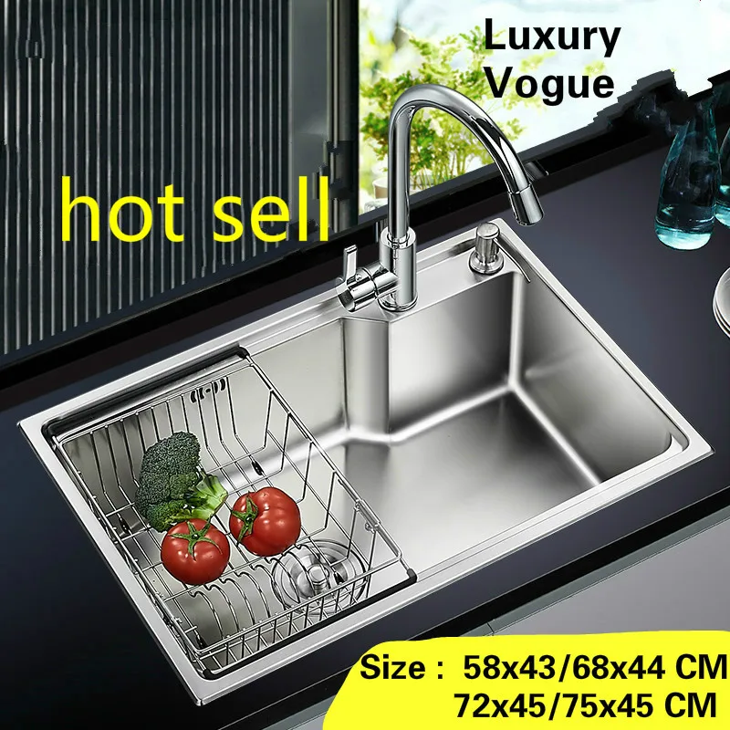 

Free shipping Standard individuality kitchen sink food-grade 304 stainless steel single slot hot sell 58x43/68x44/72x45/75x45 CM