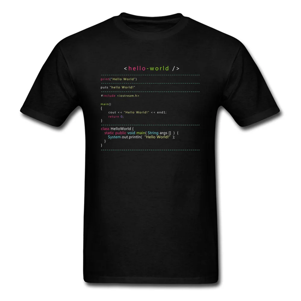 Hello World In Multiple Programming Languages Black Tshirt Camisa Funny Short Sleeve Coder Top T-shirts Birthday Men Shirt
Hello World In Multiple Programming Languages Black Tshirt Camisa Funny Short Sleeve Coder Top T-shirts Birthday Men Shirt