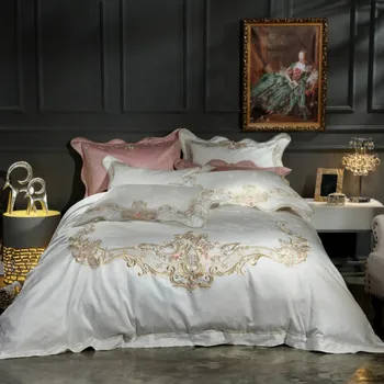 White Luxury Golden Embroidery 100S Cotton Bedding Set Jacquard Duvet Cover Bed sheet Bed Linen Pillowcases Queen King Size 4pcs
White Luxury Golden Embroidery 100S Cotton Bedding Set Jacquard Duvet Cover Bed sheet Bed Linen Pillowcases Queen King Size 4pcs