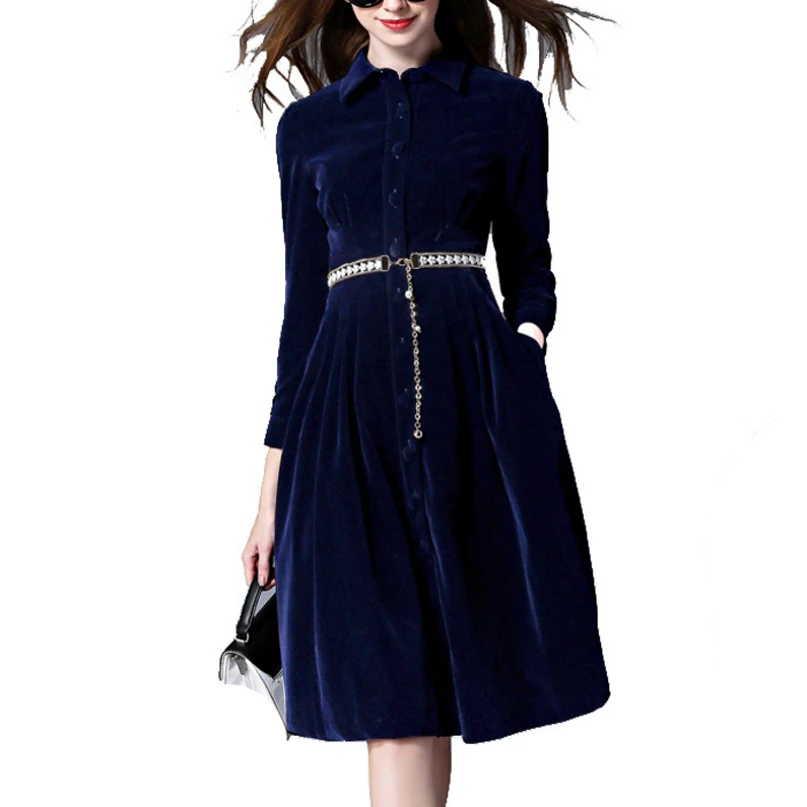 Women Elegant Long Sleeve Thickness Velvet Dress Female Fashion Sexy Charming Velour Dress Button Midi Office Dress MT2117
Women Elegant Long Sleeve Thickness Velvet Dress Female Fashion Sexy Charming Velour Dress Button Midi Office Dress MT2117