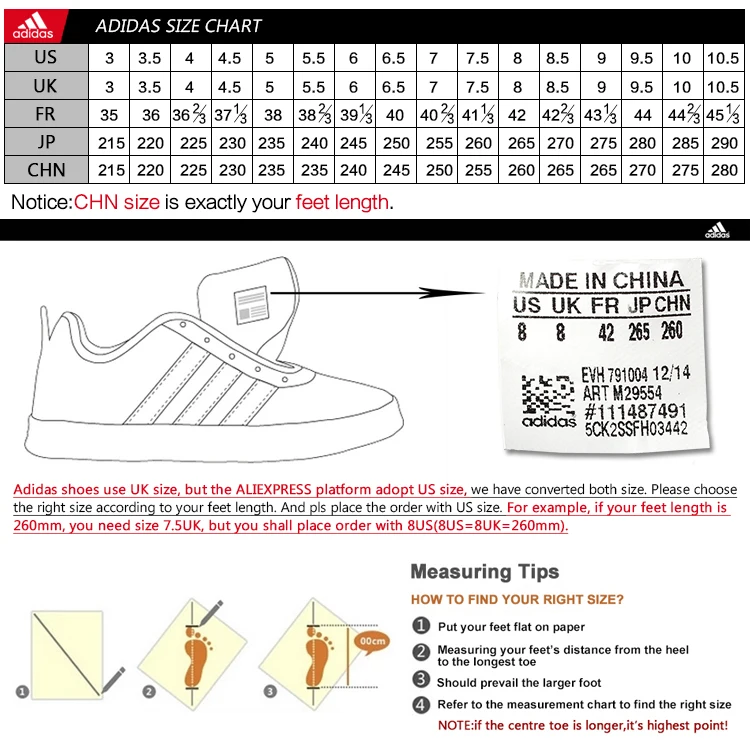 adidas originals shoes size chart
