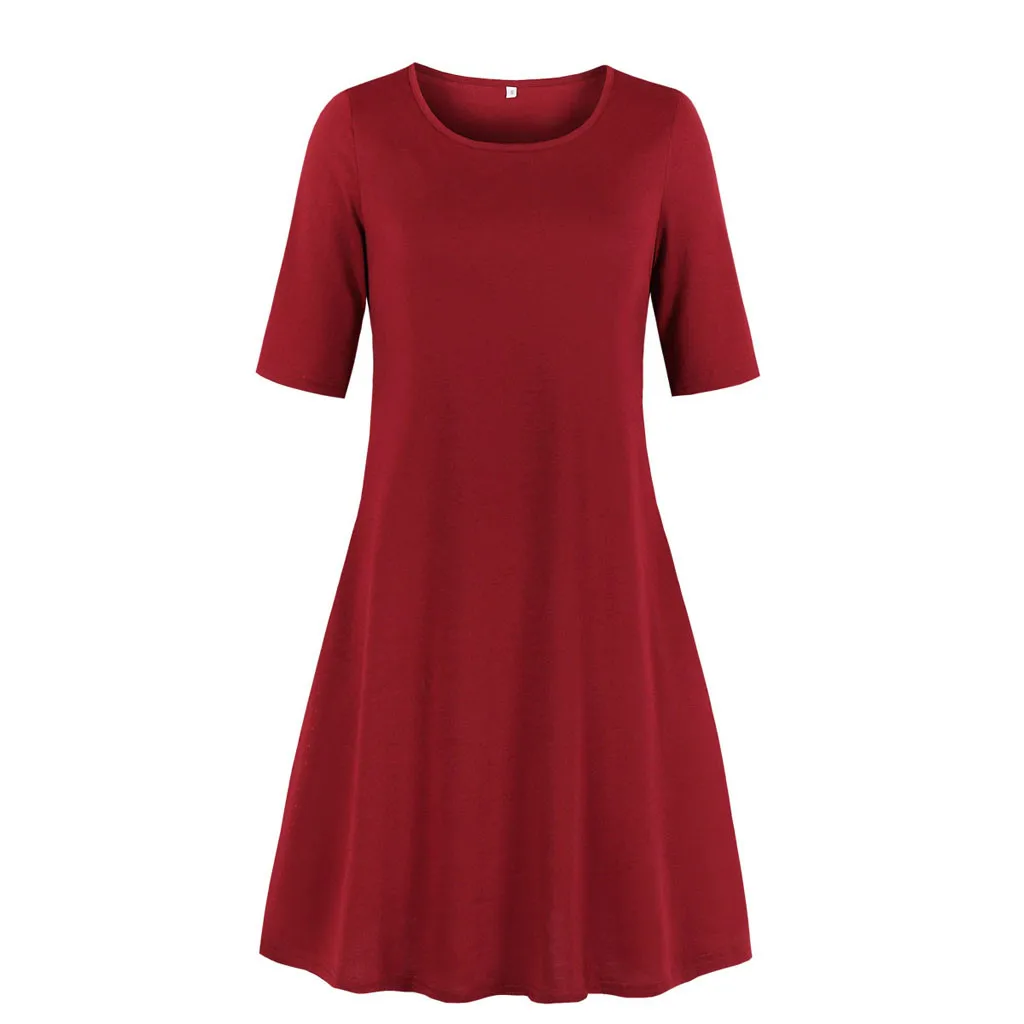 2019 Summer Women Beach Dress Sundress Polyester Casual Loose Wine Red Solid O-Neck Short Sleeve Loose Plus Size Dress L624
2019 Summer Women Beach Dress Sundress Polyester Casual Loose Wine Red Solid O-Neck Short Sleeve Loose Plus Size Dress L624