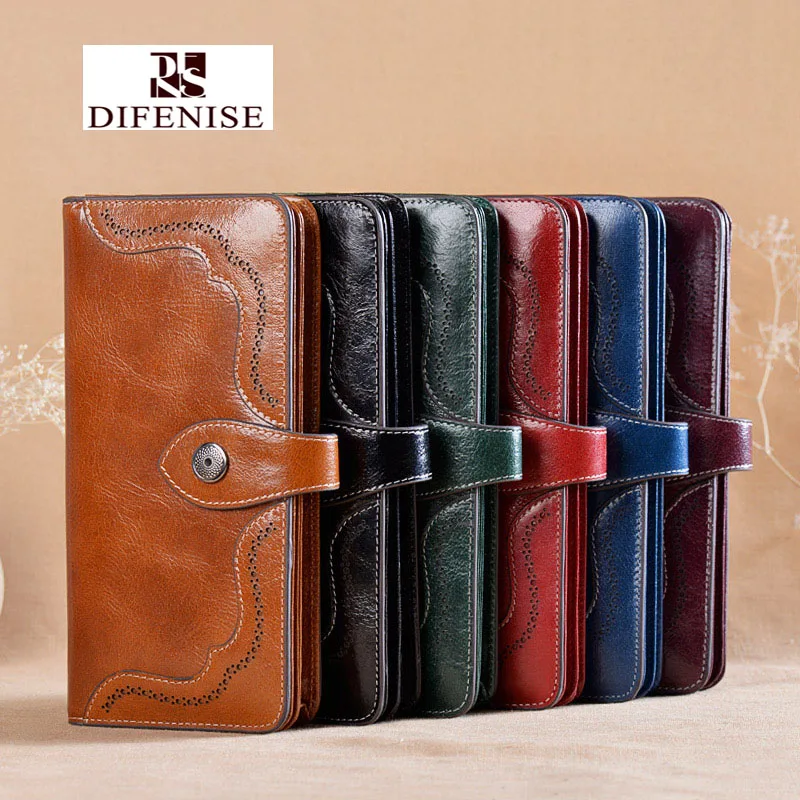 Image Difenise Vintage Women Wallets Oil Wax Cowhide Leather Ladies Handbags Hasp Tassel Brand Clutch Card Purse Womens Burse Wallets