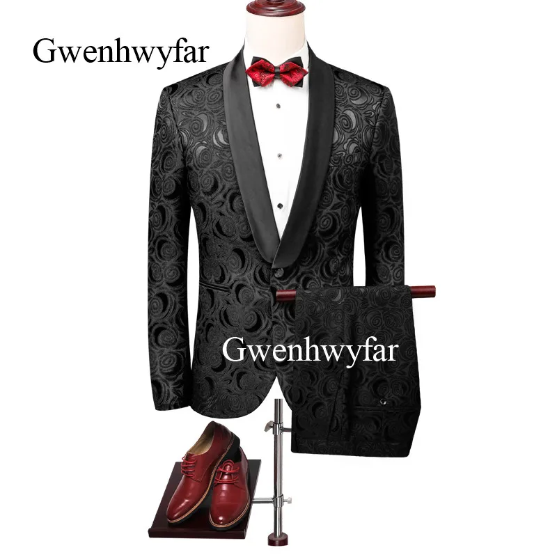 Gwenhwyfar Brand Men's Fashion Black Jacquard Blazer Pants Two Piece Groomsmen Wedding Suit Men's Latest Coat Pant Designs 2019
Gwenhwyfar Brand Men's Fashion Black Jacquard Blazer Pants Two Piece Groomsmen Wedding Suit Men's Latest Coat Pant Designs 2019