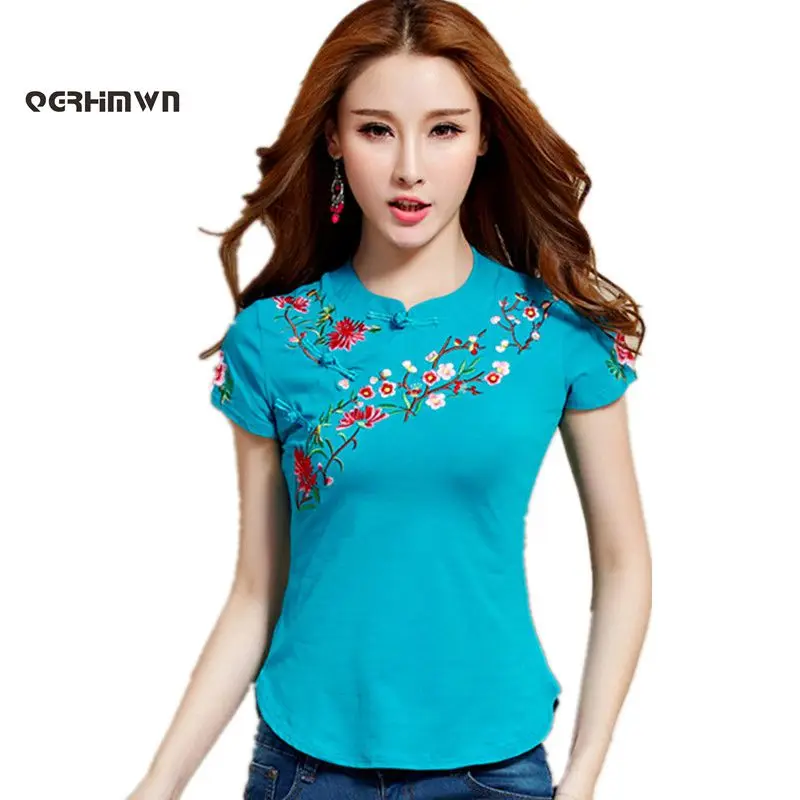Womens 2018 Summer Chinese style Embroidery Cotton Short Sleeve T-Shirt Female Tang Style M-5XL
Womens 2018 Summer Chinese style Embroidery Cotton Short Sleeve T-Shirt Female Tang Style M-5XL