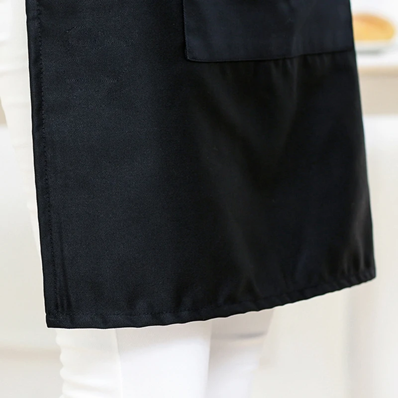 Black Half Apron Restaurant Waitress Chef Apron Short Waist Bar Household Cleaning Apron 2/3Pockets Bow Tie Craft