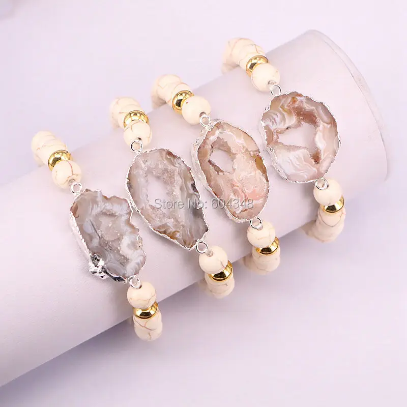 5Strand Zyunz Silver color Geode Quartz Connector Bracelet, White Howlite Stone Beaded Stone Stretch Bracelets
5Strand Zyunz Silver color Geode Quartz Connector Bracelet, White Howlite Stone Beaded Stone Stretch Bracelets
