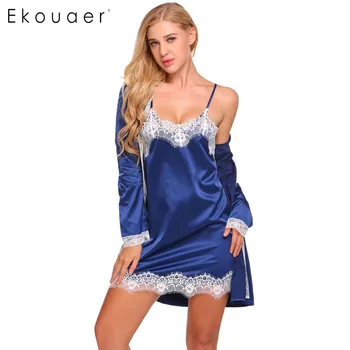 Ekouaer Two-piece Robe Set Women Sleepwear Long Sleeve Patchwork Kimono Short Satin Bathrobe And Chemise Dress Gown Home Clothes
Ekouaer Two-piece Robe Set Women Sleepwear Long Sleeve Patchwork Kimono Short Satin Bathrobe And Chemise Dress Gown Home Clothes