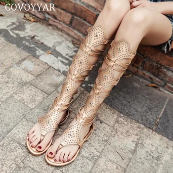 COVOYYAR 2019 Fashion Knee High Women Sandals Rivet Thong Flat Summer Boots Woman Shoes Chic Roman Gladiator Sandals WSS474
COVOYYAR 2019 Fashion Knee High Women Sandals Rivet Thong Flat Summer Boots Woman Shoes Chic Roman Gladiator Sandals WSS474