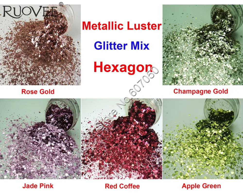 

5 Metallic Luster Color Mix Glitter Hexagon Sequin Paillette Spangle Powder Shape for Nail Art Glitter Craft Decoration