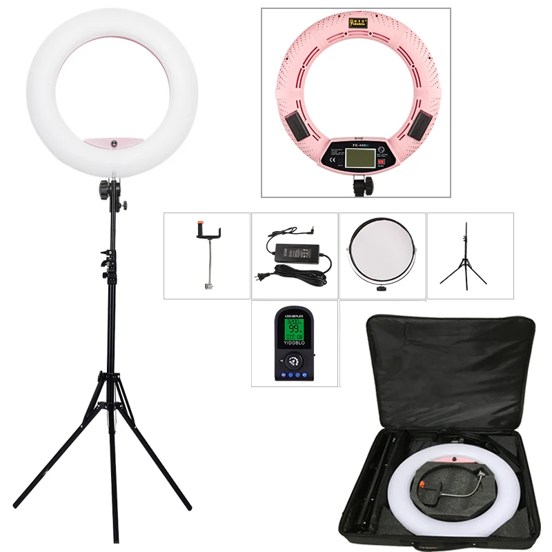 Yidoblo Pink FE-480II 5600K Dimmable Camera Ring Light 480 LED Video Light Lamp LCD RC Photographic Lighting +2M stand+bag
Yidoblo Pink FE-480II 5600K Dimmable Camera Ring Light 480 LED Video Light Lamp LCD RC Photographic Lighting +2M stand+bag