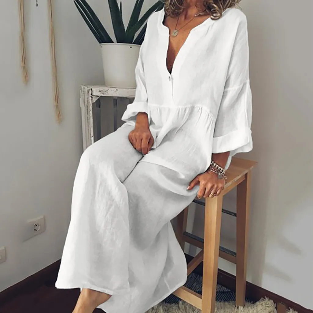 Summer Dress 2019 Cotton Linen Long Sleeve Linen Dress Loose A-line Party Sundress Button vestidos de fiesta de noche
Summer Dress 2019 Cotton Linen Long Sleeve Linen Dress Loose A-line Party Sundress Button vestidos de fiesta de noche