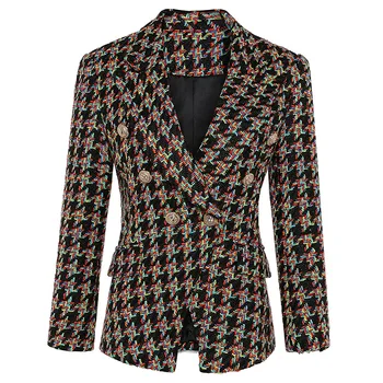 High Quality Woman Winter Plaid Tweed Blazer Coat Jackets Full Sleeve Double Breasted Gold Buttons Femme Weave Jakcets 1844
High Quality Woman Winter Plaid Tweed Blazer Coat Jackets Full Sleeve Double Breasted Gold Buttons Femme Weave Jakcets 1844