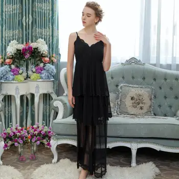 3 floors lace patchwork Nightgowns 2019 new sexy sleevelees Sling Sleepshirts black v-neck women's home suit sleepwear gx132 
3 floors lace patchwork Nightgowns 2019 new sexy sleevelees Sling Sleepshirts black v-neck women's home suit sleepwear gx132