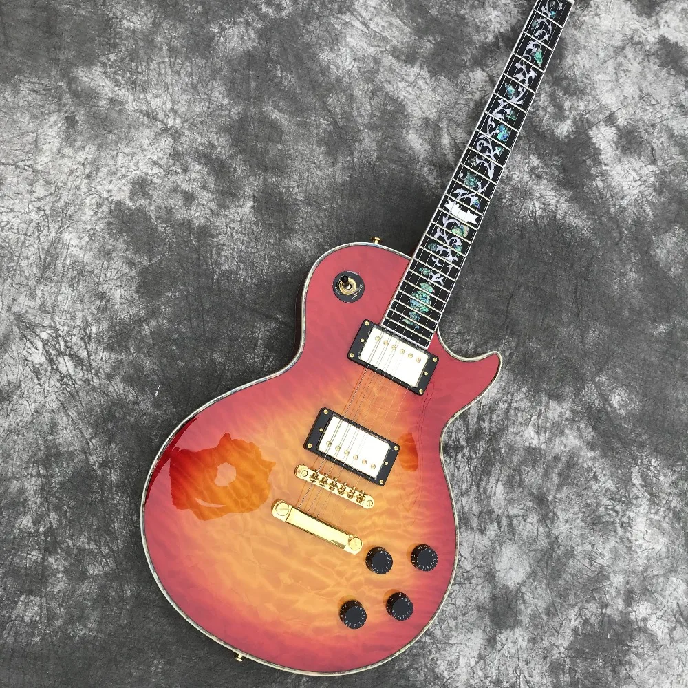 Golden Hardware Tiger Flame Maple Top Cherry Red Burst 2 Pickups Mahogany Body Neck Custom Shop Electric GuitarLP
Golden Hardware Tiger Flame Maple Top Cherry Red Burst 2 Pickups Mahogany Body Neck Custom Shop Electric GuitarLP