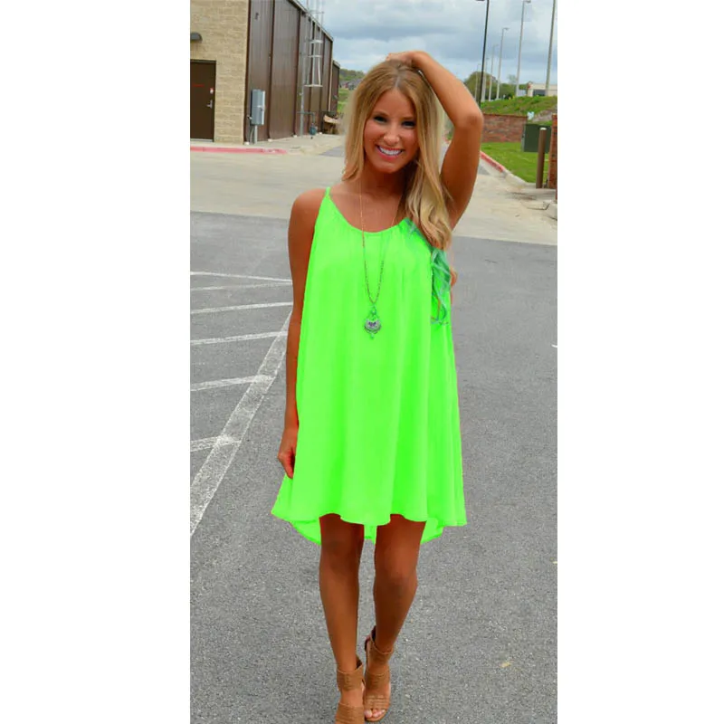 Vestidos 2017 New Spaghetti Strap Beach Dress Sleeveless Fluorescence summer dress Chiffon Casual Loose female Short Dress 12 Vestidos 2017 New Spaghetti Strap Beach Dress Sleeveless Fluorescence summer dress Chiffon Casual Loose female Short Dress 12