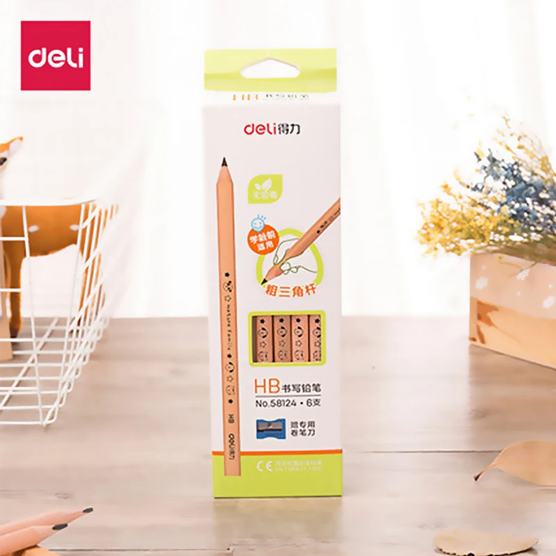 Deli 6pcs/set 58124 Lead-free wood black pencils set HB pencils given with a matching pencil sharpener safe
Deli 6pcs/set 58124 Lead-free wood black pencils set HB pencils given with a matching pencil sharpener safe