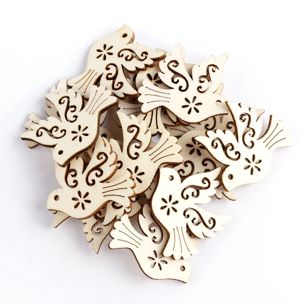 

10PC Unfinished Peace Pigeon Wooden Pieces Scrapbooking Natural Wood Embellishment Handcrafts Card Making Bird Decorative