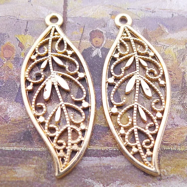 100pcs Charm hollow leaf pendants 13*43mm KC Gold Handmade Jewelry findings Making DIY Supplies European Alloy accessories Hots | Украшения