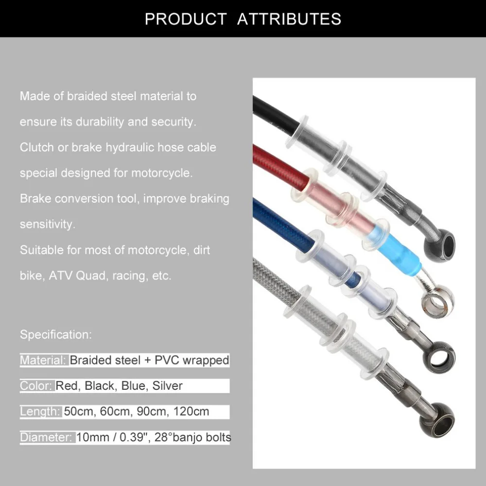 500mm-Silver Suuonee Brake Line Pipe 120cm Brake Hose Motorcycle Braided Steel Brake Clutch Oil Hose Line Pipe Colorful 50cm