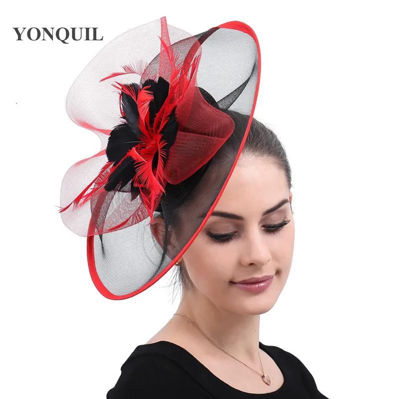 Elegant Bridal Wedding Veils Hats Facinators Black And Red Fancy Feathers Church Hair Clips Cocktail Derby Race Hair Accessories
Elegant Bridal Wedding Veils Hats Facinators Black And Red Fancy Feathers Church Hair Clips Cocktail Derby Race Hair Accessories