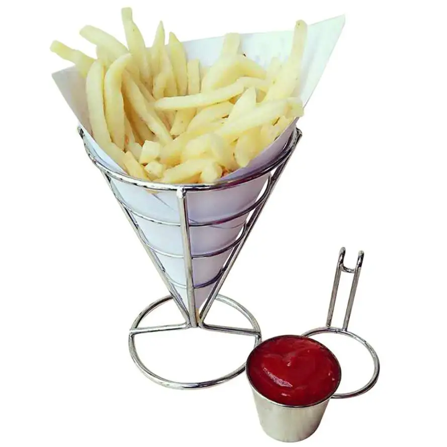 

Kitchen tool Metal shelf Chip Stand Holder French Fry Fries Bowl Black Metal Wire Kitchen Metal Fry Stand #SY