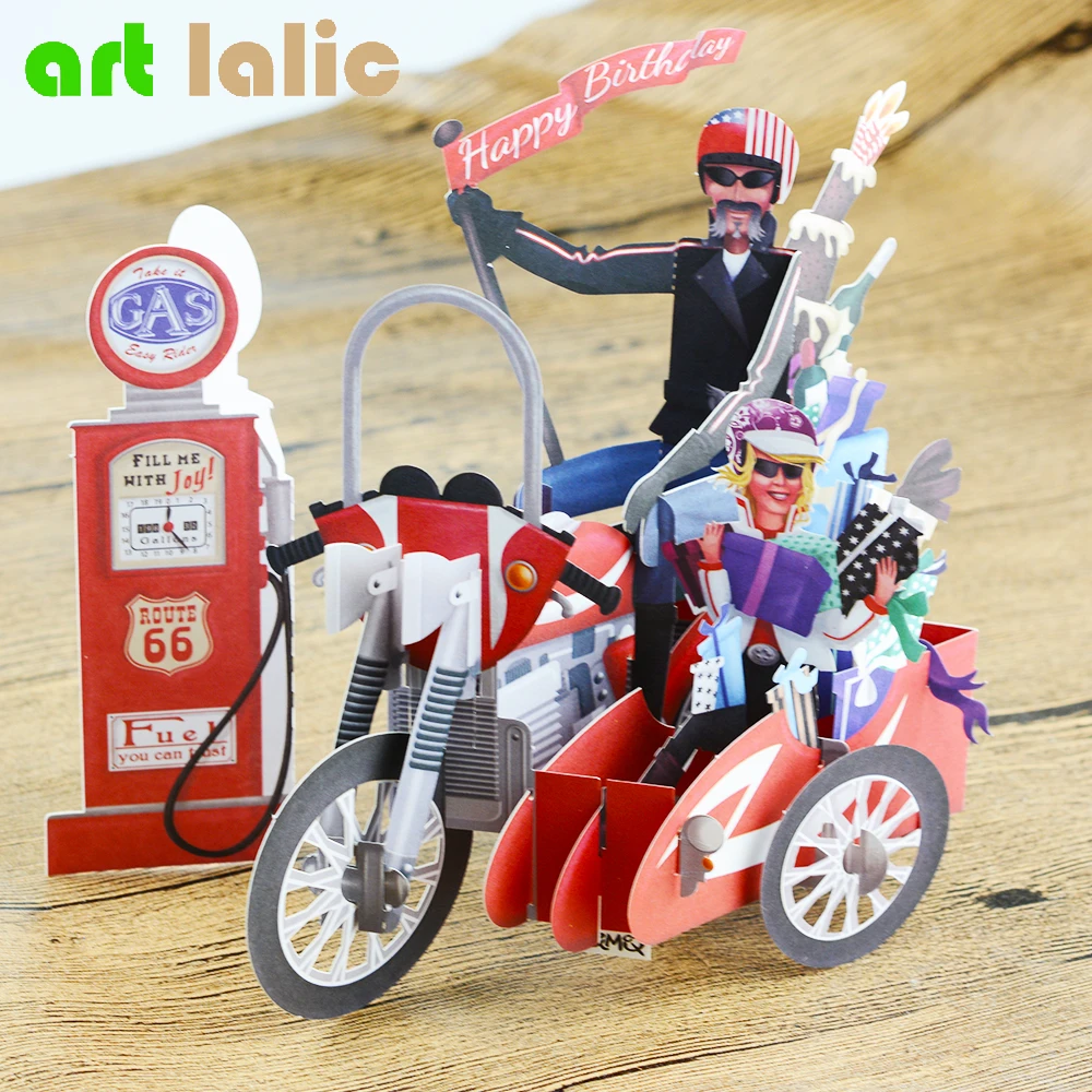 Image Birthday Motorcycle Bike 3D paper laser cut pop up handmade post cards custom gift greeting cards souvenirs party supplies