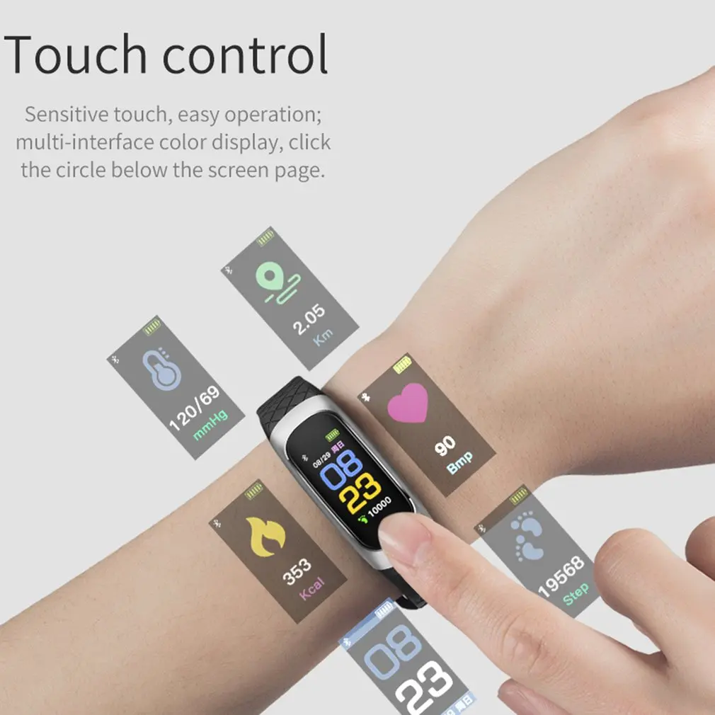 women sport watch smart bracelet black Heart rate detection Blood pressure monitoring |