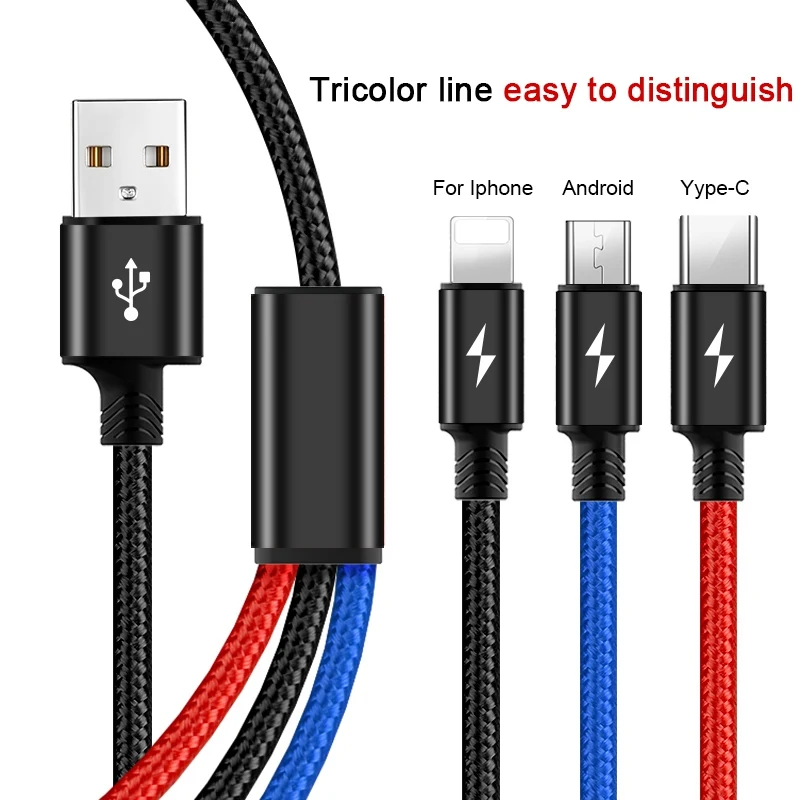 3 in 1 USB Cable for Mobile Phone Micro USB Type C Charger Cable Adapter for iPhone Charging Cable Micro USB Charger Cord Line
3 in 1 USB Cable for Mobile Phone Micro USB Type C Charger Cable Adapter for iPhone Charging Cable Micro USB Charger Cord Line