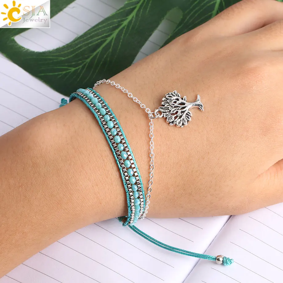 CSJA 2PCS Bracelet Sets for Women Weave Braided Link Chain Bracelets Charms Tree of Life Resizable Hand Jewelry Girls Gift S215
CSJA 2PCS Bracelet Sets for Women Weave Braided Link Chain Bracelets Charms Tree of Life Resizable Hand Jewelry Girls Gift S215
