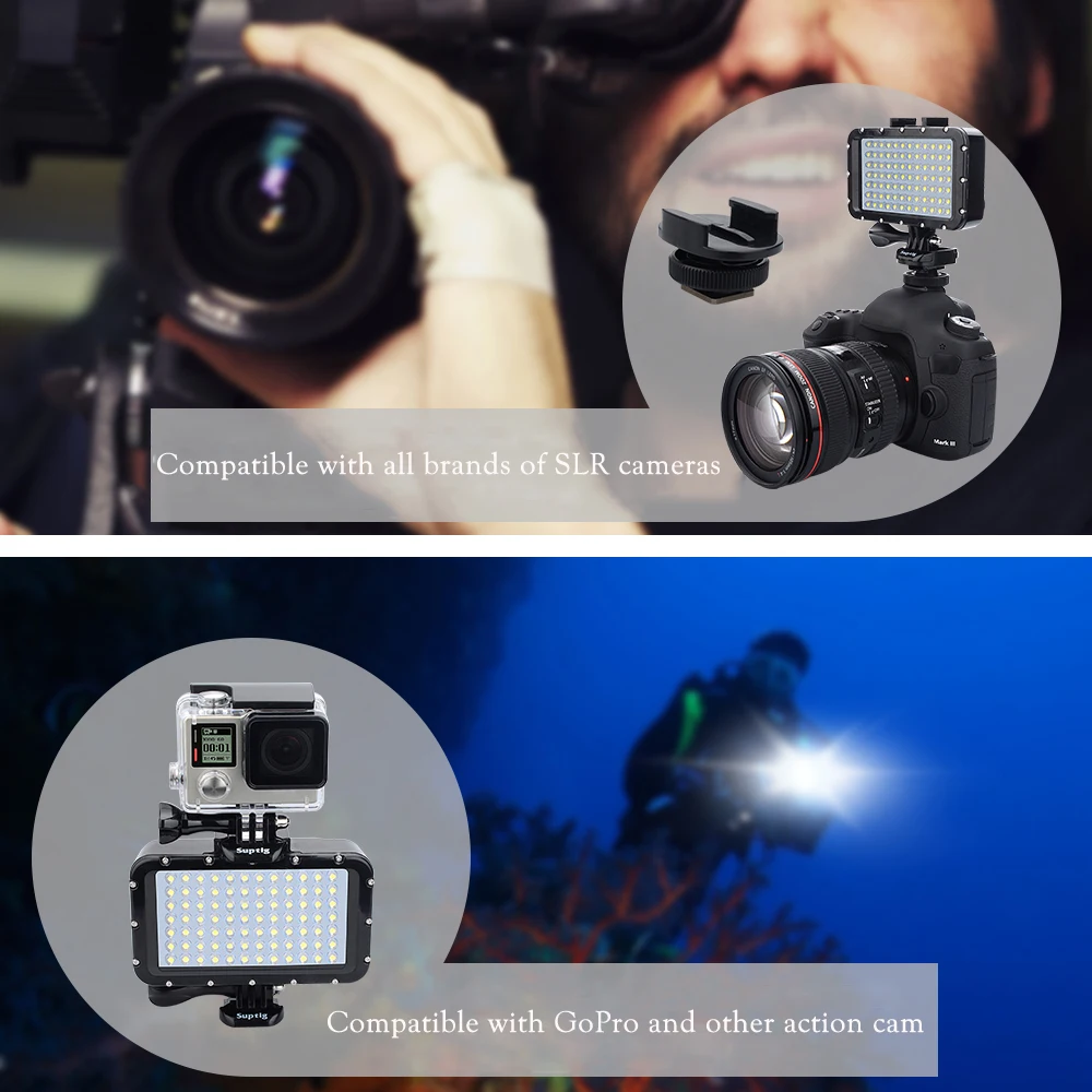 Suptig 84 LED High Power Dimmable Waterproof LED Video Light Waterproof 164ft(50m) For Gopro Hero 6 5 4 3 XiaomiYI slr camera
Suptig 84 LED High Power Dimmable Waterproof LED Video Light Waterproof 164ft(50m) For Gopro Hero 6 5 4 3 XiaomiYI slr camera