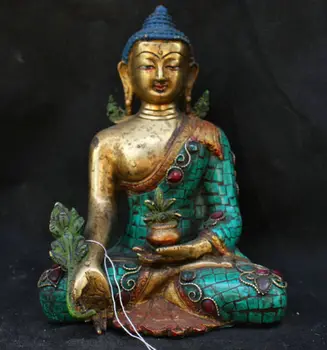 Elaborate Chinese Folk Fengshui Old Antique Copper artificial Turquoise Gild Medicine Buddha Statue
Elaborate Chinese Folk Fengshui Old Antique Copper artificial Turquoise Gild Medicine Buddha Statue