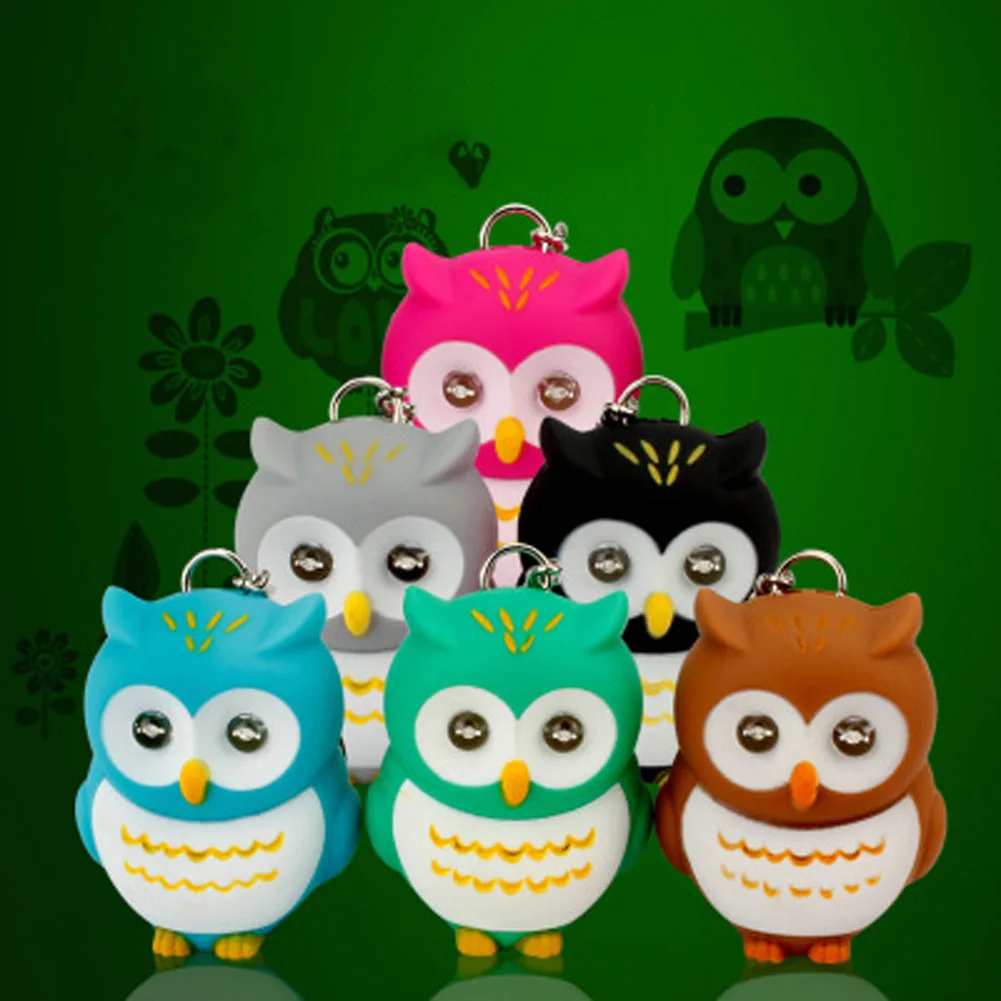 Image Color Random Cute Owl Led Key Chain Torch Make Sound And Light Cartoon Owl Hooking Key Rings Girl Friend Gift Kid Toys New Trend