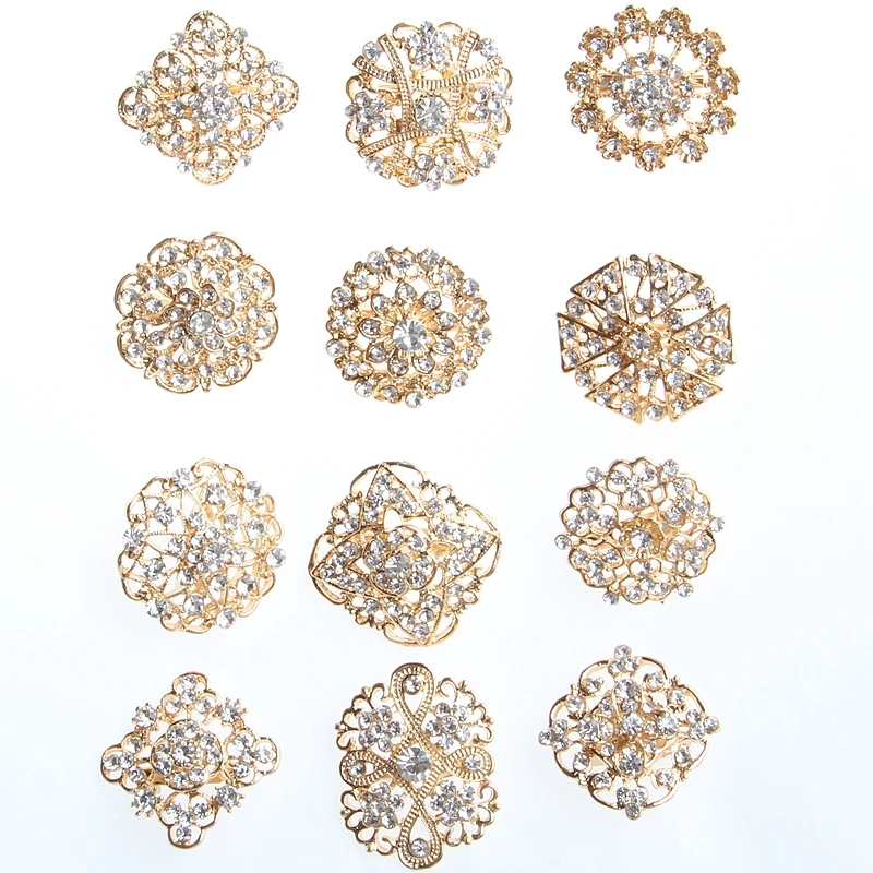 

24PCS Clear Crystal Rhinestones Brooches For Women Wedding Bridal Gold Brooch Pins For DIY Wedding Bouquet Kits